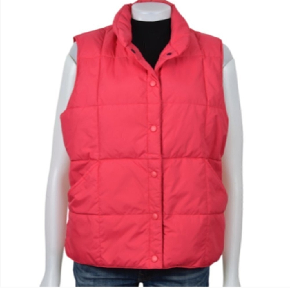 Lands End Down Filled Puffer Vest Coral Quilted Size 14-16